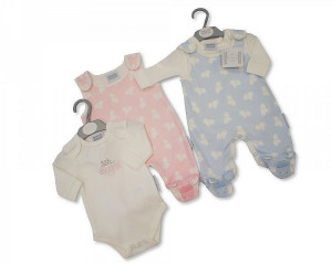 Pink Cotton 2 Piece Dungaree Set. Age: 0-3 Months