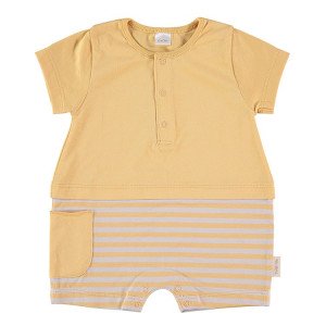 Short Sleeved Romper in yellow & Beige, 3-6 Months, 100% Cotton