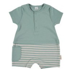 Short Sleeved Romper in Green & Beige, 3-6 Months, 100% Cotton