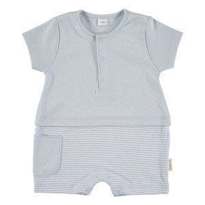 Short Sleeved Romper in Blue & White, 6-9 Months, 100% Cotton