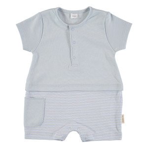 Short Sleeved Romper in Blue & White, 3-6 Months, 100% Cotton