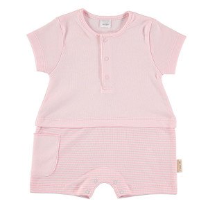 Short Sleeved Romper in Pink & White 9-12 Months, 100% Cotton