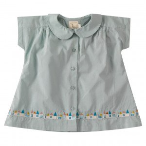 Pigeon Organic Cotton Blue Short Sleeve Blouse, 6-12 Months