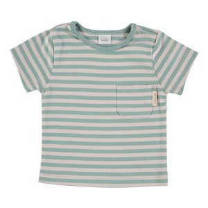 Green & Beige Short Sleeve striped T-Shirt 100% Cotton, 6-9 Months