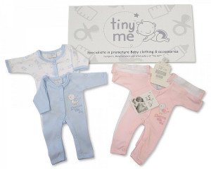 Premature Baby, Pack 2 Cotton Sleepsuits in Blue, Size 3lbs