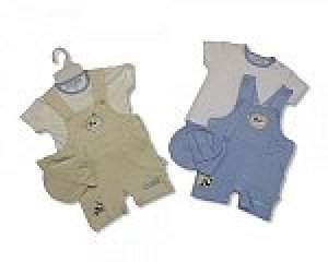 Baby Boy Cotton Set in Beige with Dungarees 6-9 Months