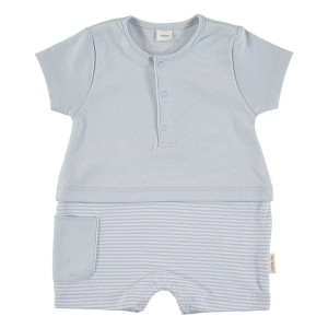 Short Sleeved Romper in Blue & White, 6-9 Months, 100% Cotton