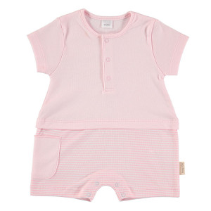 Short Sleeved Romper in Pink & White 9-12 Months, 100% Cotton