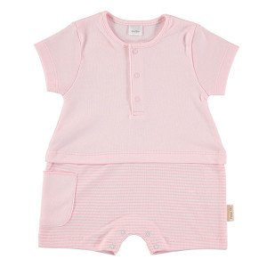 Short Sleeved Romper in Pink & White 3-6 Months, 100% Cotton