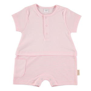Short Sleeved Romper in Pink & White, 6-9 Months, 100% Cotton