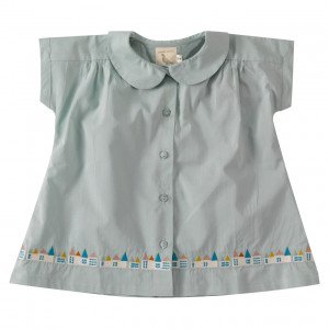 Pigeon Organic Cotton Blue Short Sleeved Blouse, 2-3 Years
