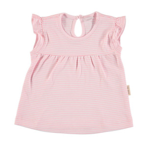 Baby Girl T-shirt, Pink and White Stripe 100% Cotton, 6-9 Months